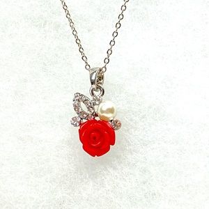 Bundle 3 for $40. Vintage red rose and Pearl necklace